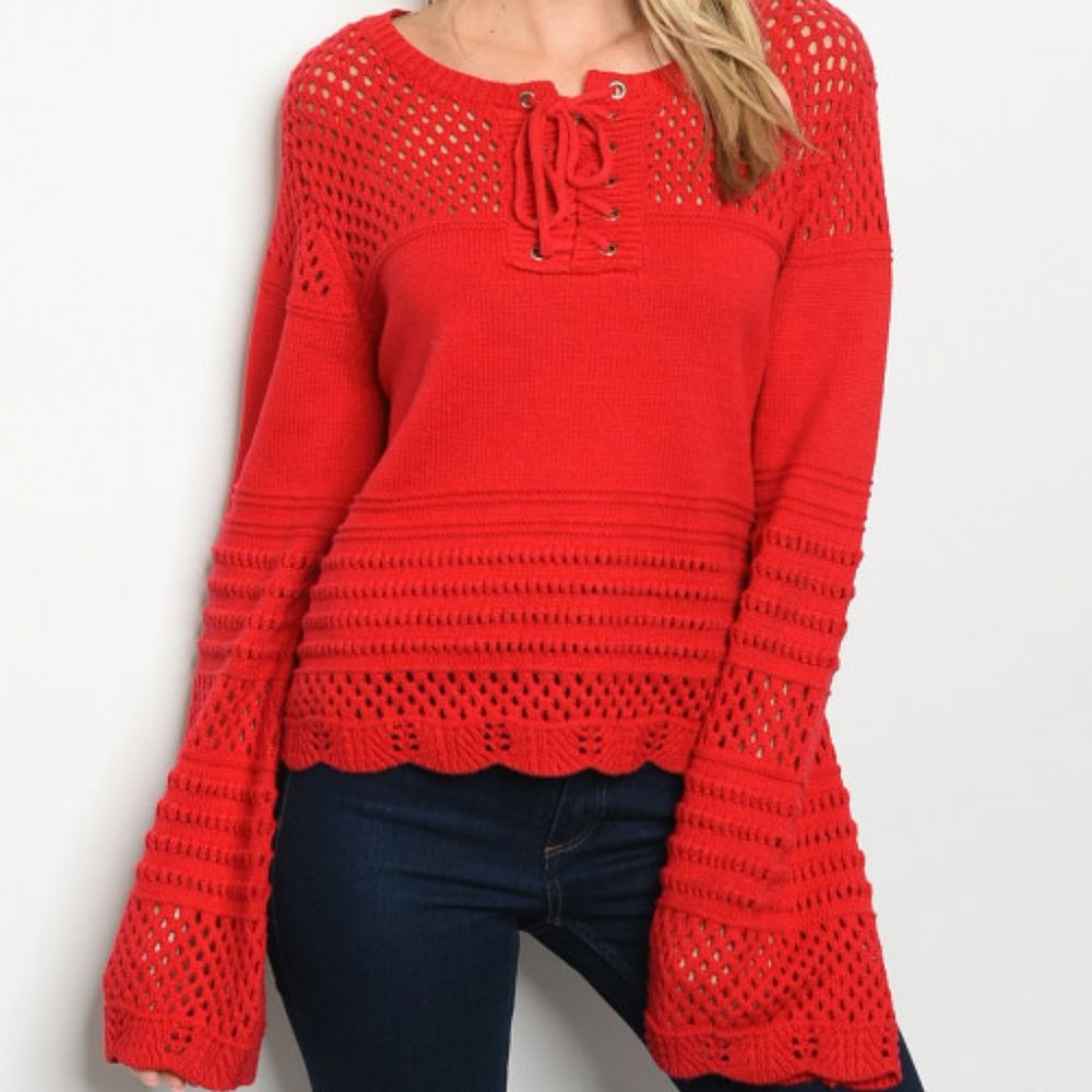 BOHO RED SWEATER - Picture 1 of 2